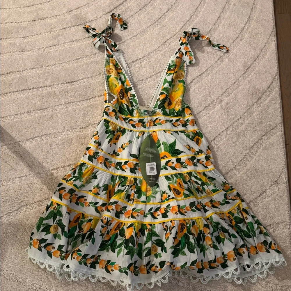 NWT XXS FARM Rio Papaya Print Mini Dress - Picture 5 of 6
